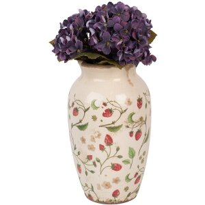 Clayre & Eef 6CE1942S Wazon ceramiczny beżowo-czerwony Ø 16x27 cm Styl wiejski