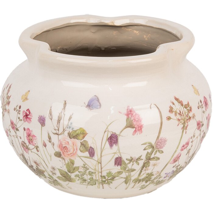 Clayre & Eef 6CE1944L Doniczka beżowo-różowa Ø 23x16 cm ceramiczna styl wiejski