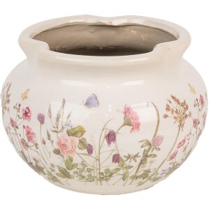 Clayre & Eef 6CE1944L Doniczka beżowo-różowa Ø 23x16 cm ceramiczna styl wiejski