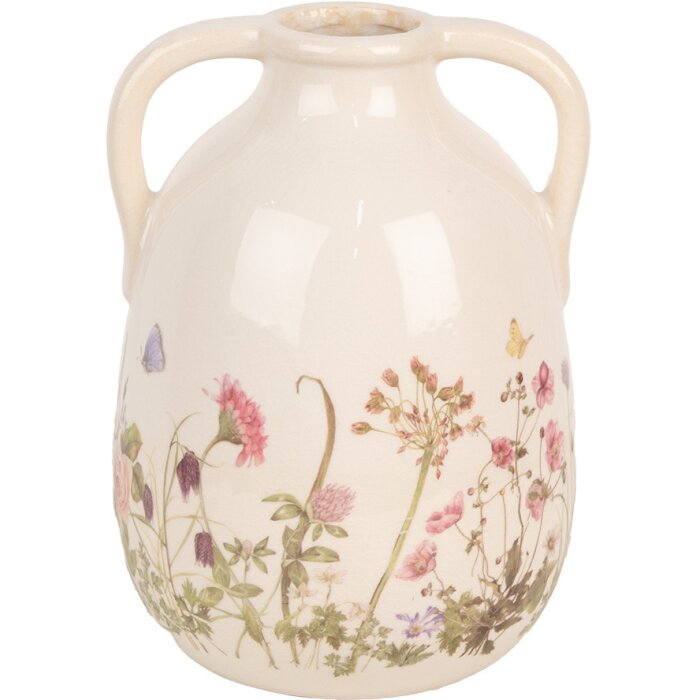 Clayre & Eef 6CE1947L Wazon Beżowy Różowy Ø 16x22 cm Ceramiczny Styl Country