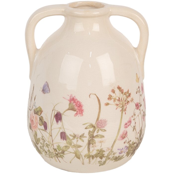Clayre & Eef 6CE1947M Wazon ceramiczny beżowo-różowy Ø 14x18 cm styl wiejski