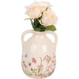 Clayre & Eef 6CE1947M Wazon ceramiczny beżowo-różowy Ø 14x18 cm styl wiejski