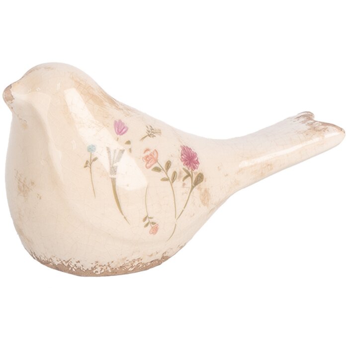 Clayre & Eef 6CE1952S Dekoracja Ceramiczna Ptak Różowy Beżowy 16x7x9 cm