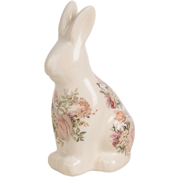 Clayre & Eef 6CE1956M Królik dekoracyjny ceramiczny 13x10x21 cm styl wiejski różowy