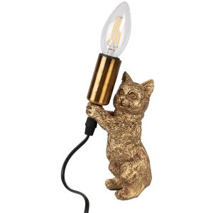 Clayre & Eef 6LMP791 Lampa stołowa Cat Gold 9x9x18 cm E14 max 40W