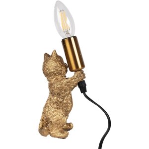Clayre & Eef 6LMP791 Lampa stołowa Cat Gold 9x9x18 cm E14 max 40W