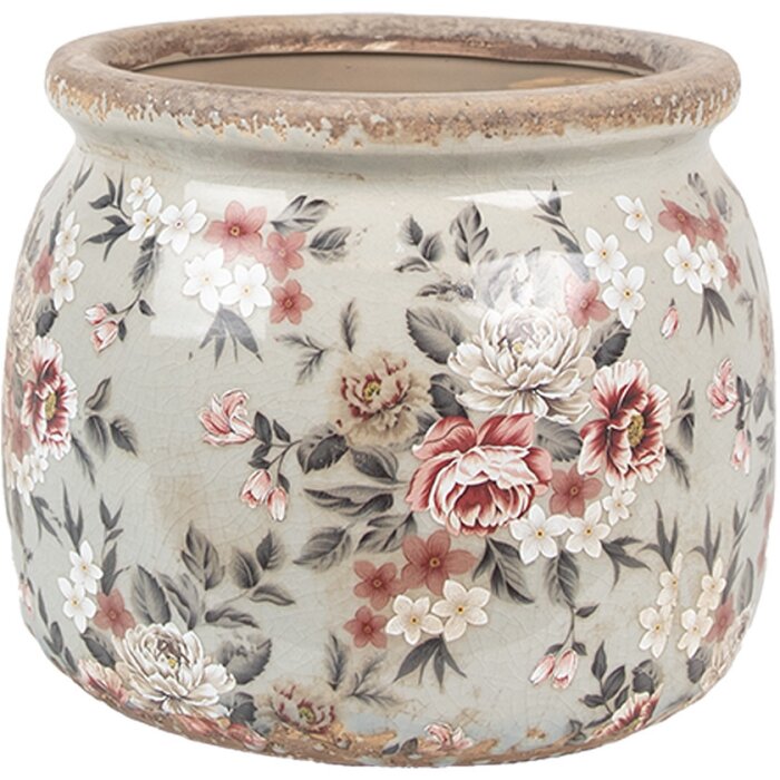 Clayre & Eef 6CE1964M Doniczka Szaro-różowa Ø 16x13 cm Styl wiejski