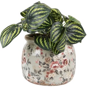 Clayre & Eef 6CE1964M Doniczka Szaro-różowa Ø 16x13 cm Styl wiejski