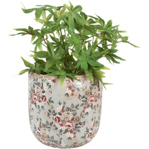 Clayre & Eef 6CE1966XL Doniczka Ceramiczna Szaro-różowe Kwiaty Ø 19x18 cm