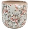 Clayre & Eef 6CE1966XL Doniczka Ceramiczna Szaro-różowe Kwiaty Ø 19x18 cm