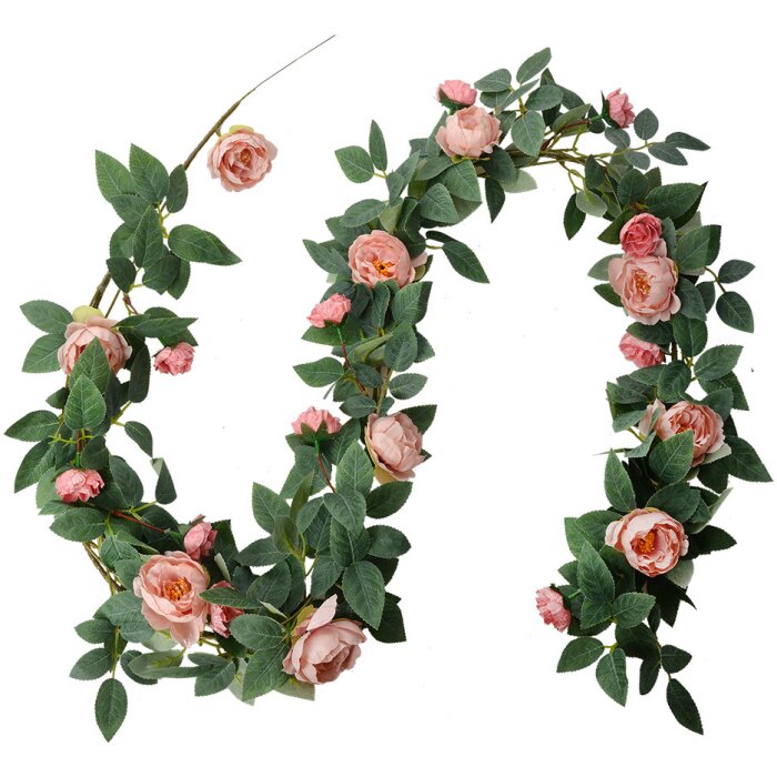 Clayre & Eef 6PL0322 Sztuczne kwiaty Girlanda różowa zielona 150 cm