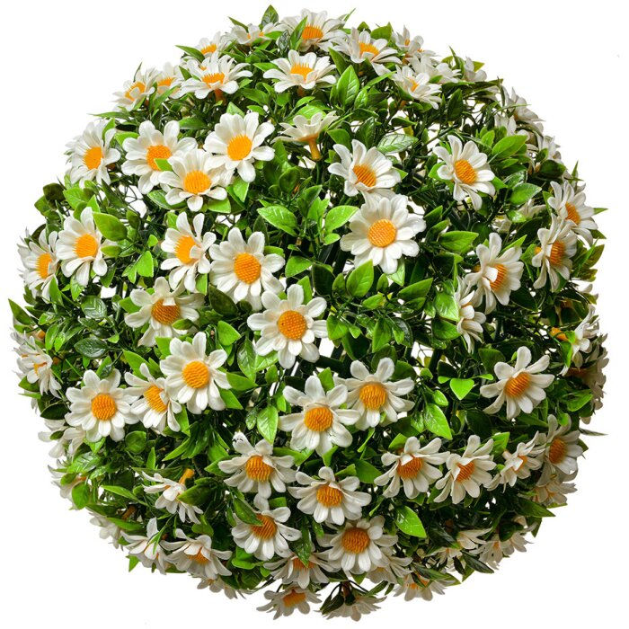 Clayre & Eef 6PL0324L Dekoracyjna kula sztuczny kwiat stokrotka biały zielony Ø 30 cm