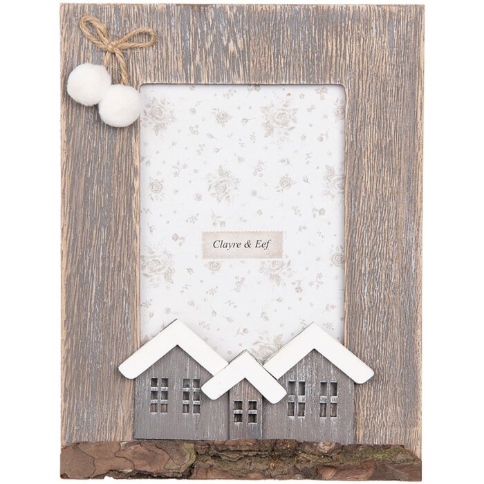 Clayre & Eef 2F1224 Ramka na zdjęcia brązowa biała 16x3x21 cm 10x15 cm