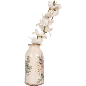 Clayre & Eef 6CE1980M Wazon ceramiczny wzór kwiatowy beżowo-różowy Ø 8x16 cm