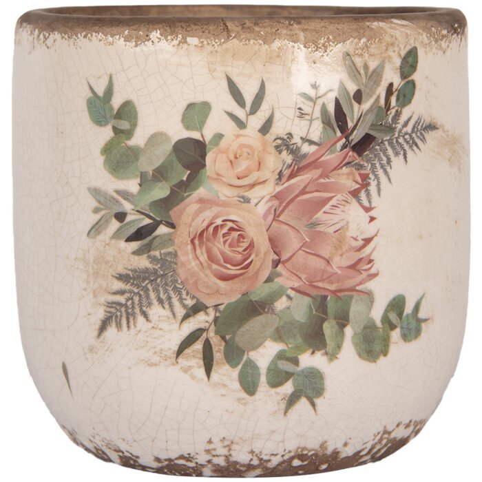 Clayre & Eef 6CE1981M Doniczka ceramiczna beżowo-różowa Ø 14x13 cm