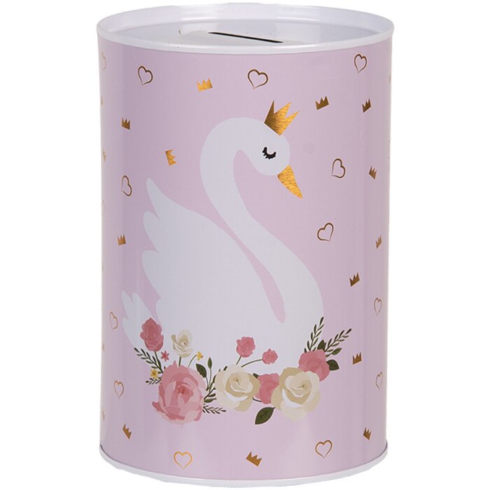 Clayre & Eef 6BL0165 Skarbonka różowo-biała Ø 10x15 cm Romantyczny motyw łabędzia