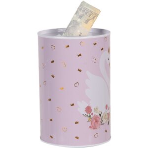 Clayre & Eef 6BL0165 Skarbonka różowo-biała Ø 10x15 cm Romantyczny motyw łabędzia