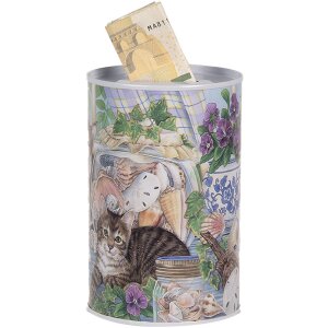 Clayre & Eef 6BL0169 Skarbonka z motywem kota w stylu country Ø 8x13 cm