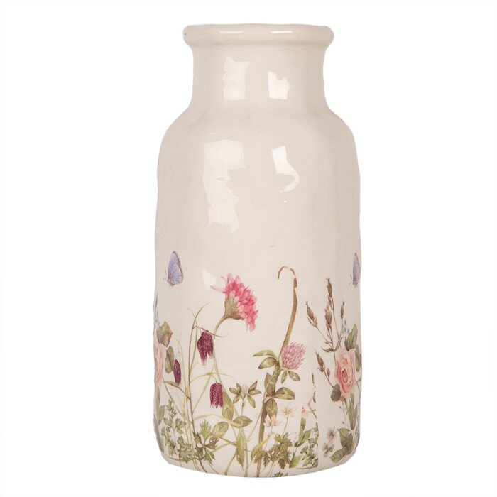 Clayre & Eef Wazon 6CE1932L Beżowo-różowy Ø 15x32 cm Ceramika w stylu wiejskim
