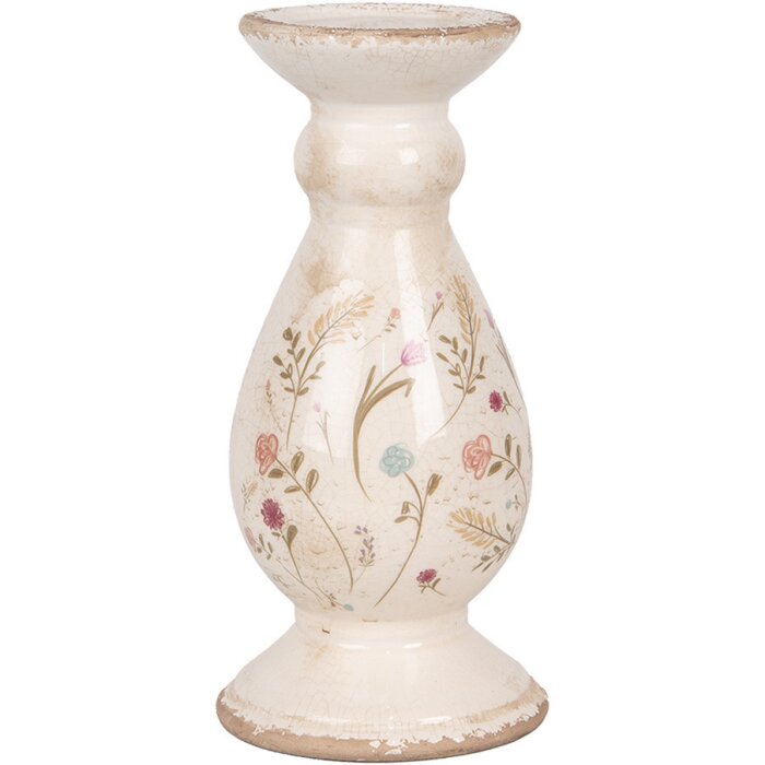 Clayre & Eef 6CE1945M Świecznik ceramiczny beżowo-różowy Ø 12x26 cm