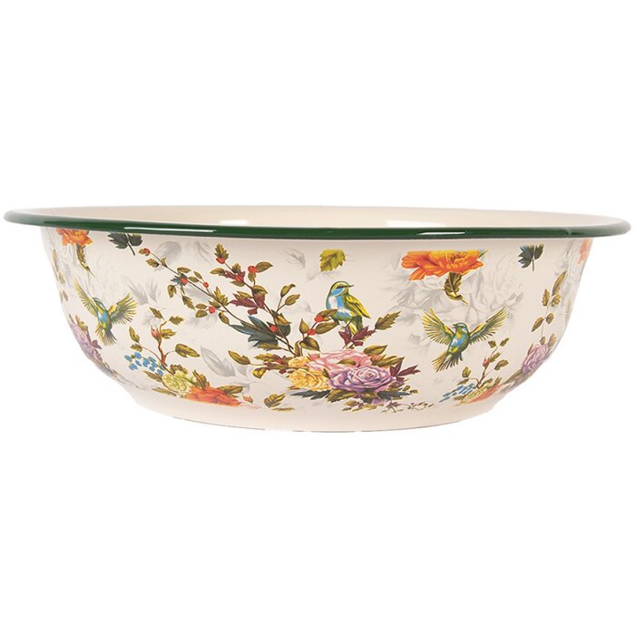 Clayre & Eef 6EM0003 Miska dekoracyjna emaliowana beżowo-zielona Ø 30 cm 3000 ml