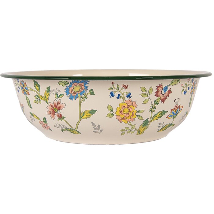 Clayre & Eef 6EM0004 Miska dekoracyjna emaliowana beżowo-zielona Ø 30x9 cm 3000 ml