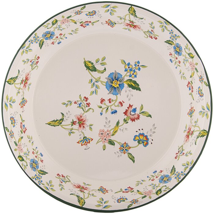 Clayre & Eef 6EM0005 Talerz dekoracyjny emaliowany Ø 30 cm Beżowy Zielony Vintage