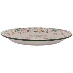Clayre & Eef 6EM0005 Talerz dekoracyjny emaliowany Ø 30 cm Beżowy Zielony Vintage