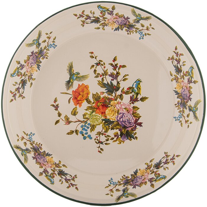 Clayre & Eef 6EM0006 Talerz dekoracyjny emaliowany beżowo-zielony Ø 30 cm
