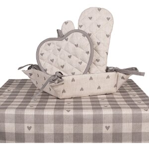 Clayre & Eef LVT45G Topflappen Herzform Beige Grau 20x20 cm