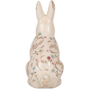 Clayre & Eef 6CE1958L Królik dekoracyjny ceramiczny 16x12x28 cm beżowo-różowy