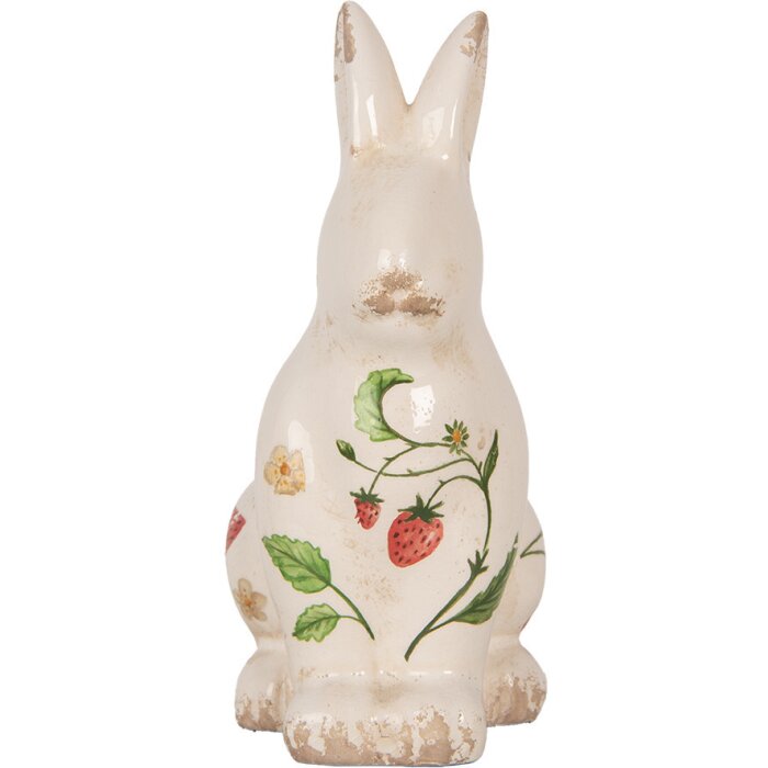 Clayre & Eef 6CE1960M Dekoracyjny królik ceramiczny beżowo-czerwony 13x10x21 cm