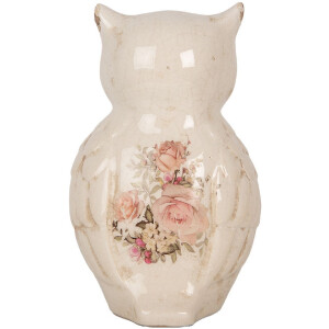 Clayre & Eef 6CE1961L Sowa dekoracyjna ceramiczna beżowo-różowa 13x12x22 cm