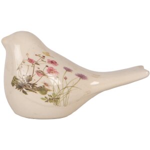 Clayre & Eef Dekoracja Ptak Beżowy Różowy 16x7x9 cm Ceramika w stylu wiejskim