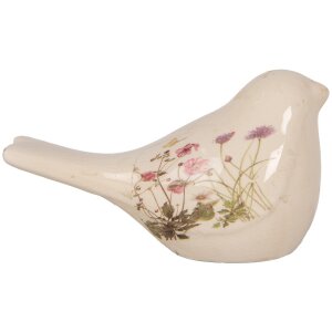 Clayre & Eef Dekoracja Ptak Beżowy Różowy 16x7x9 cm Ceramika w stylu wiejskim