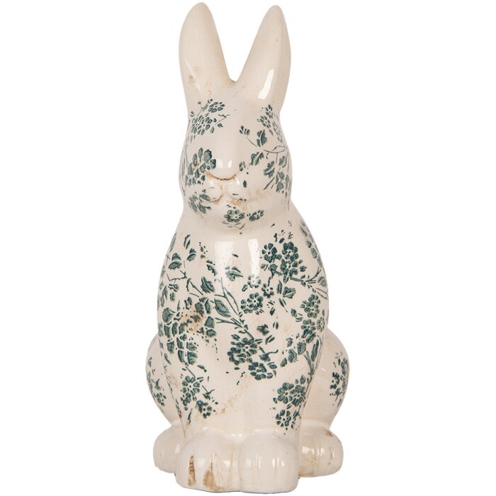 Clayre & Eef 6CE1955L Dekoracyjny królik ceramiczny beżowo-zielony 16x12x28 cm