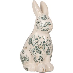 Clayre & Eef 6CE1955L Dekoracyjny królik ceramiczny beżowo-zielony 16x12x28 cm