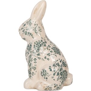 Clayre & Eef 6CE1955L Dekoracyjny królik ceramiczny beżowo-zielony 16x12x28 cm