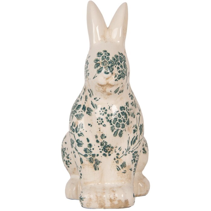 Clayre & Eef 6CE1955M Królik dekoracyjny beżowo-zielony kwiatowy wzór 13x10x21 cm