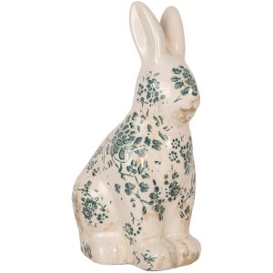 Clayre & Eef 6CE1955M Królik dekoracyjny beżowo-zielony kwiatowy wzór 13x10x21 cm