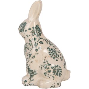 Clayre & Eef 6CE1955M Królik dekoracyjny beżowo-zielony kwiatowy wzór 13x10x21 cm