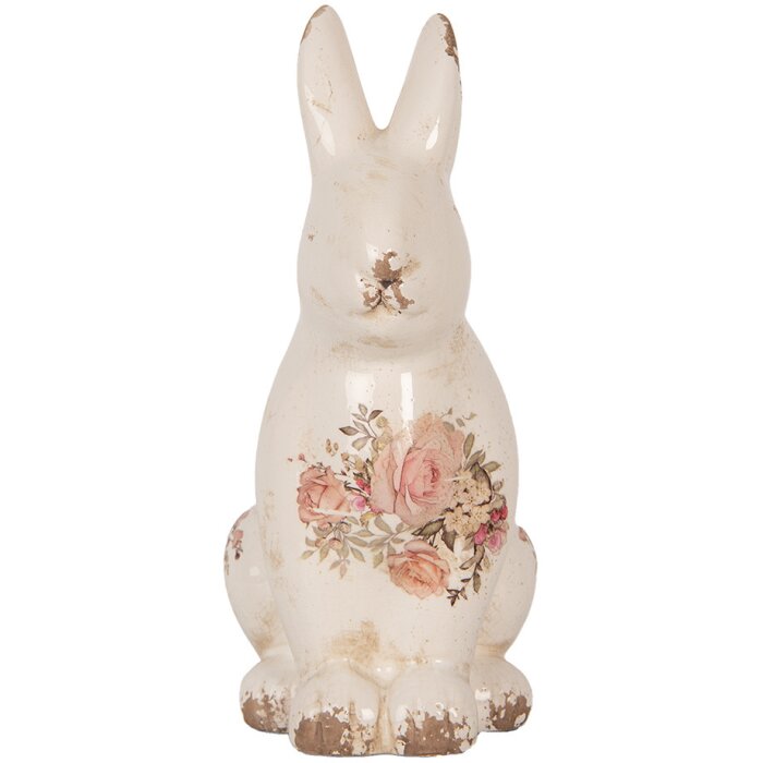 Clayre & Eef 6CE1957M Królik dekoracyjny beżowo-różowy 13x10x21 cm ceramiczny