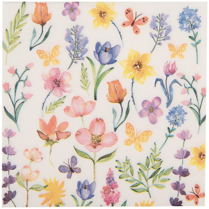 Clayre & Eef 73074 Serwetki papierowe Kwiatowy Wzór 33x33 cm Biały Różowy Żółty Zielony
