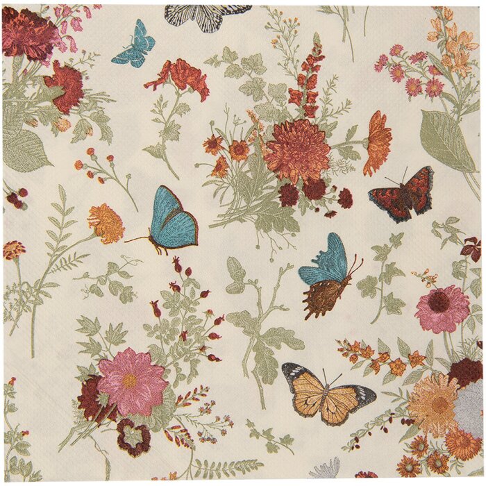 Clayre & Eef 73081 Serwetki papierowe 33x33 cm Beżowo-różowy motyw kwiatowy