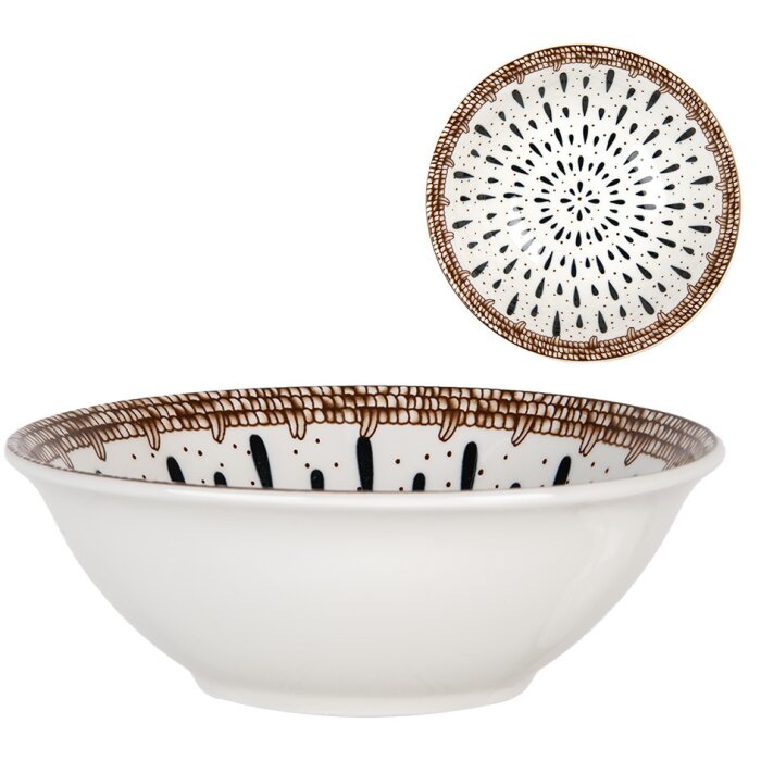 Clayre & Eef 6CEBO0167 Miska biało-brązowa Ø 16x5 cm 350 ml Bohemian Ceramic
