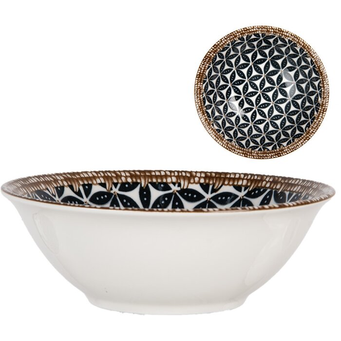 Clayre & Eef 6CEBO0168 Miska ceramiczna biała czarna Ø 16x5 cm 350 ml