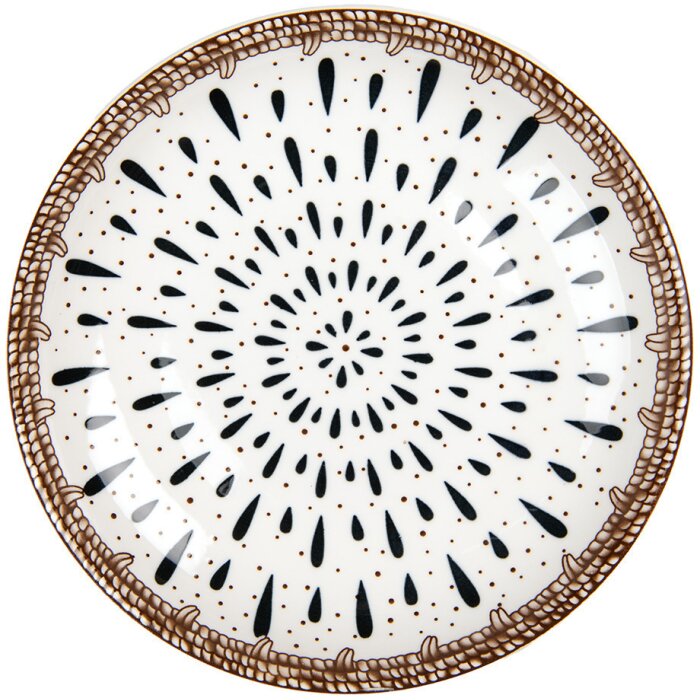 Clayre & Eef 6CEDP0167 Talerz ceramiczny biało-brązowy Bohemian Ø 21x3 cm