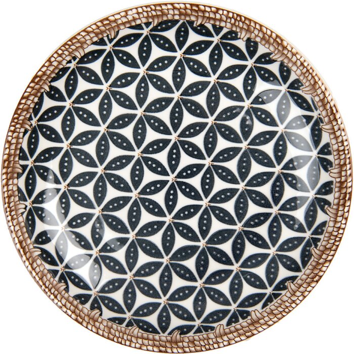 Clayre & Eef 6CEDP0168 Talerz Ø 21 cm boho design ceramiczny biało-czarny