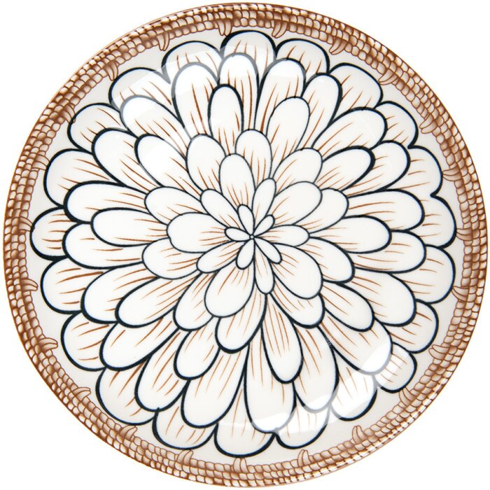 Clayre & Eef 6CEDP0169 Talerz śniadaniowy biało-brązowy ceramiczny Ø 21x3 cm