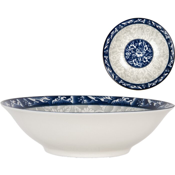 Clayre & Eef 6CEPS0001 Miska ceramiczna biało-niebieska Ø 21 cm 600 ml
